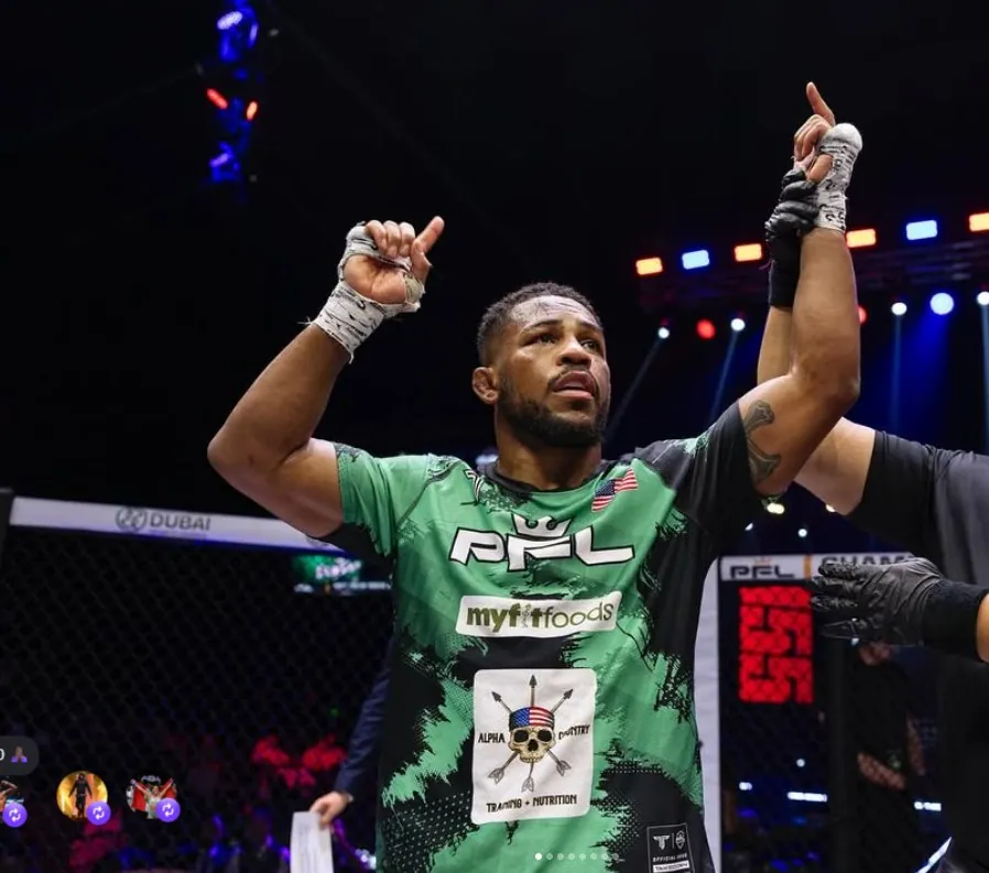 Archie Colgan celebrating after a PFL fight