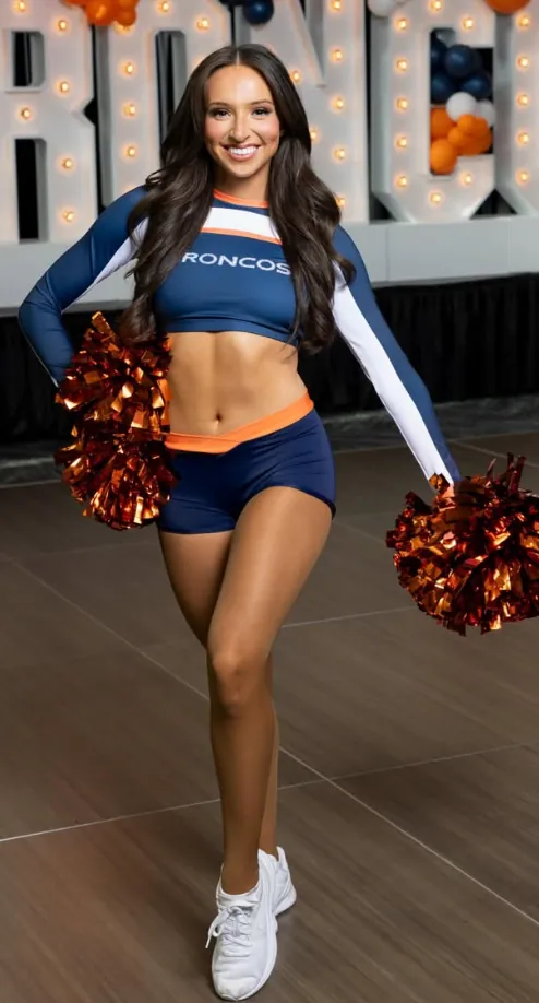 Chloe in Denver Broncos cheer uniform