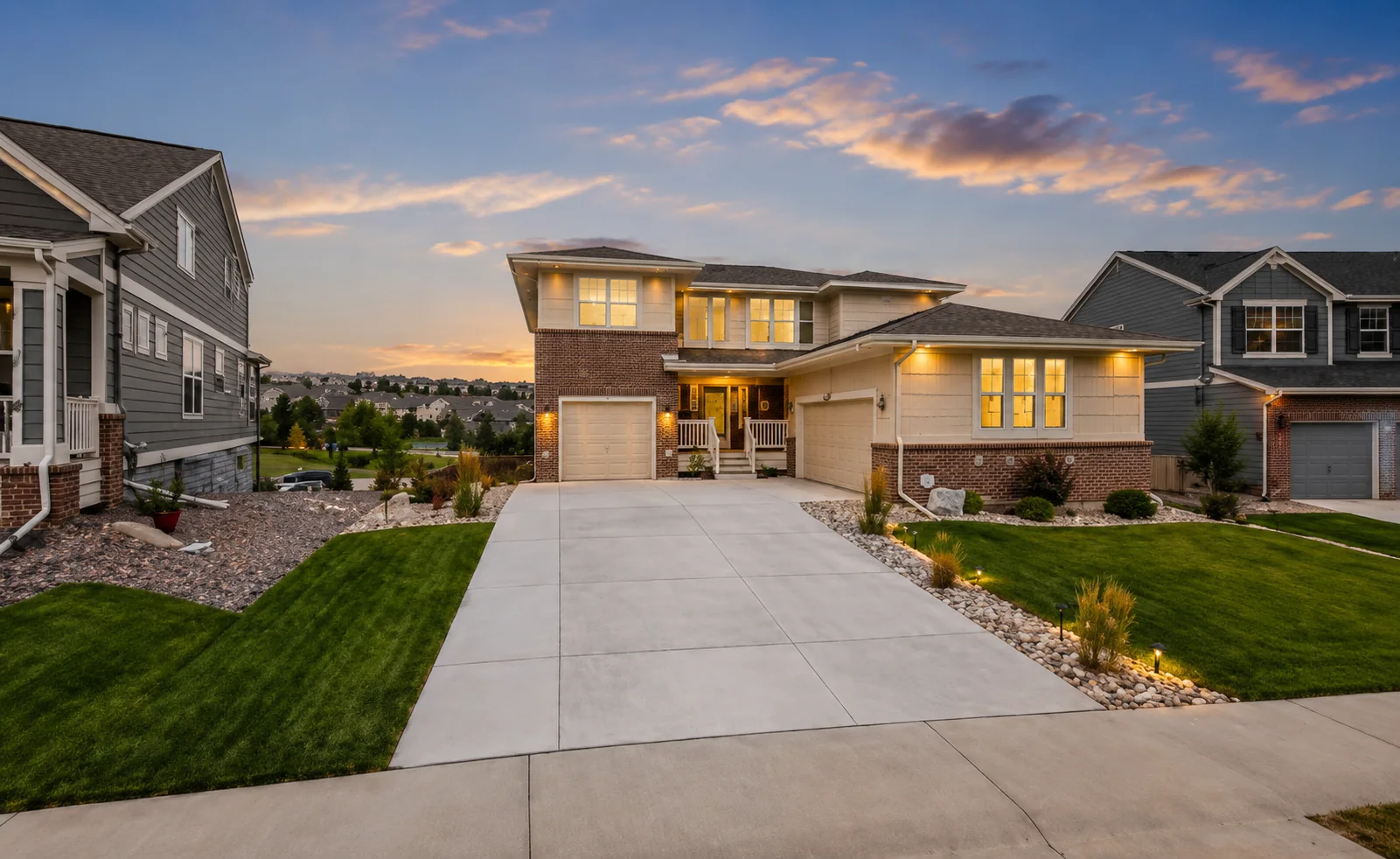 Castle Pines luxury home exterior at twilight