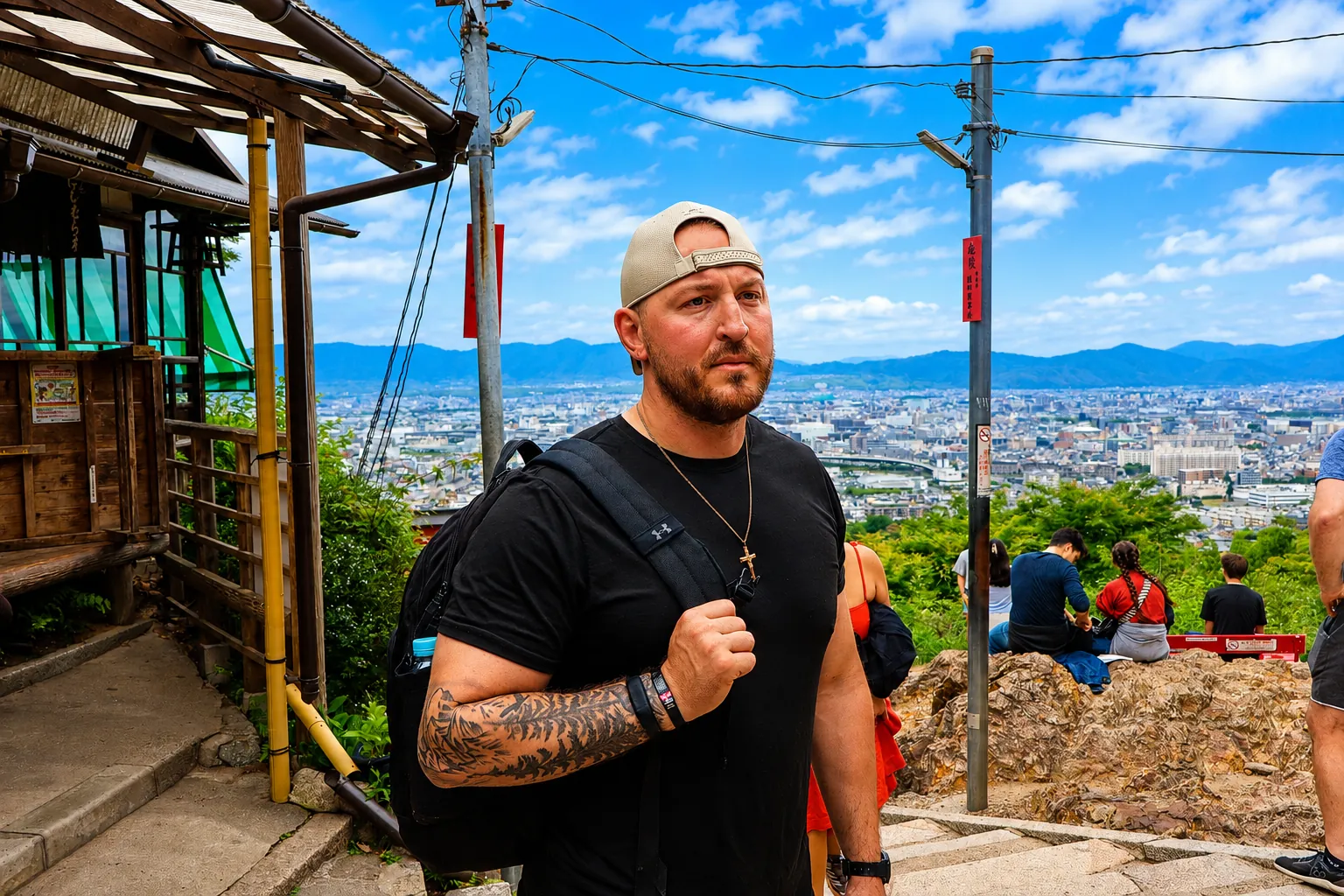 Rocky scouting markets with a city overlook