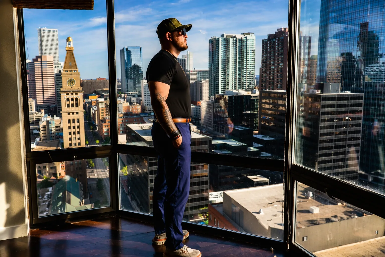Rocky in a modern downtown condo with city views