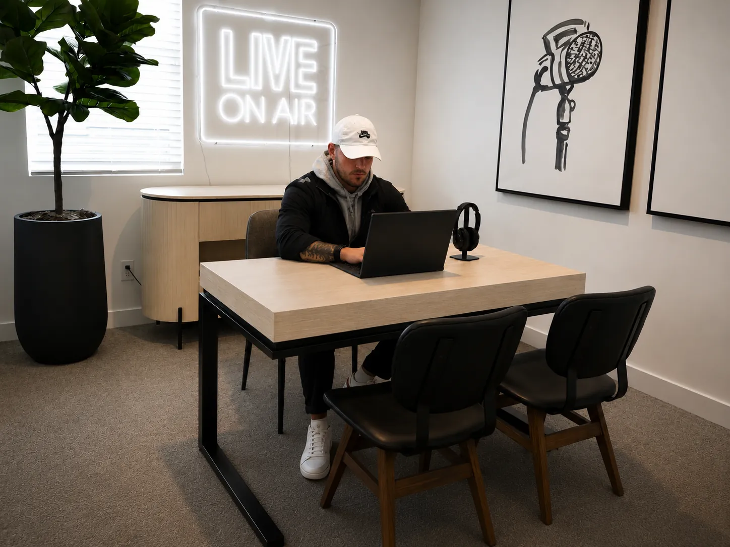 Devin Rothrock working from Rocky's live-on-air office